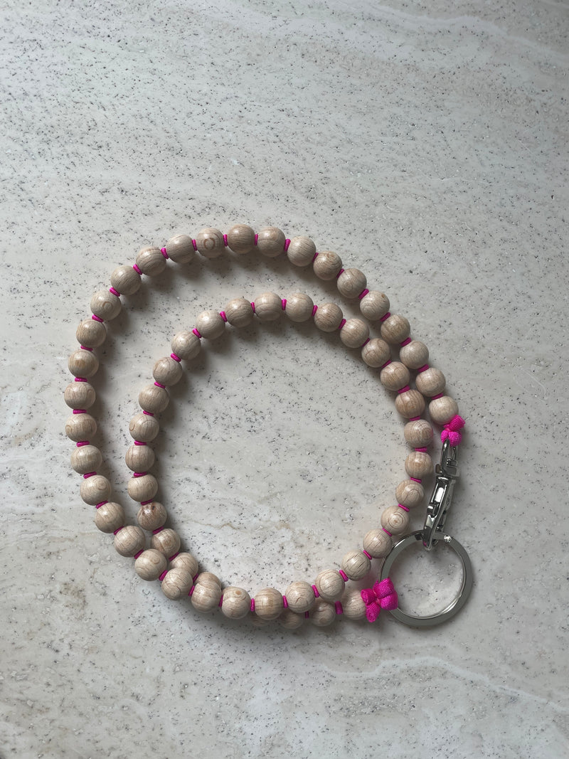 KEYHOLDER LANG - PERLEN NATUR / PINK